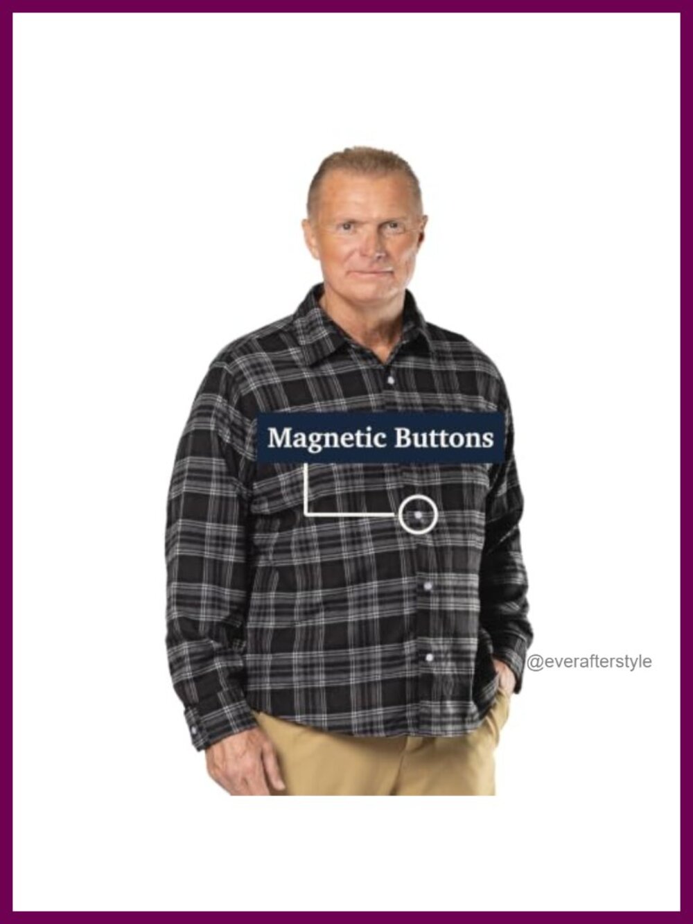 Men's Magnetic Button Flannel Shirt Adaptive Relaxed Fit Long Sleeve